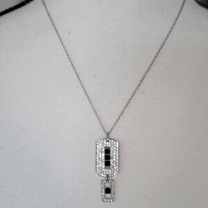 Swarovski Black & White Crystals Dog-Tag Pendant Necklace w/ Logo Stamp - In Box